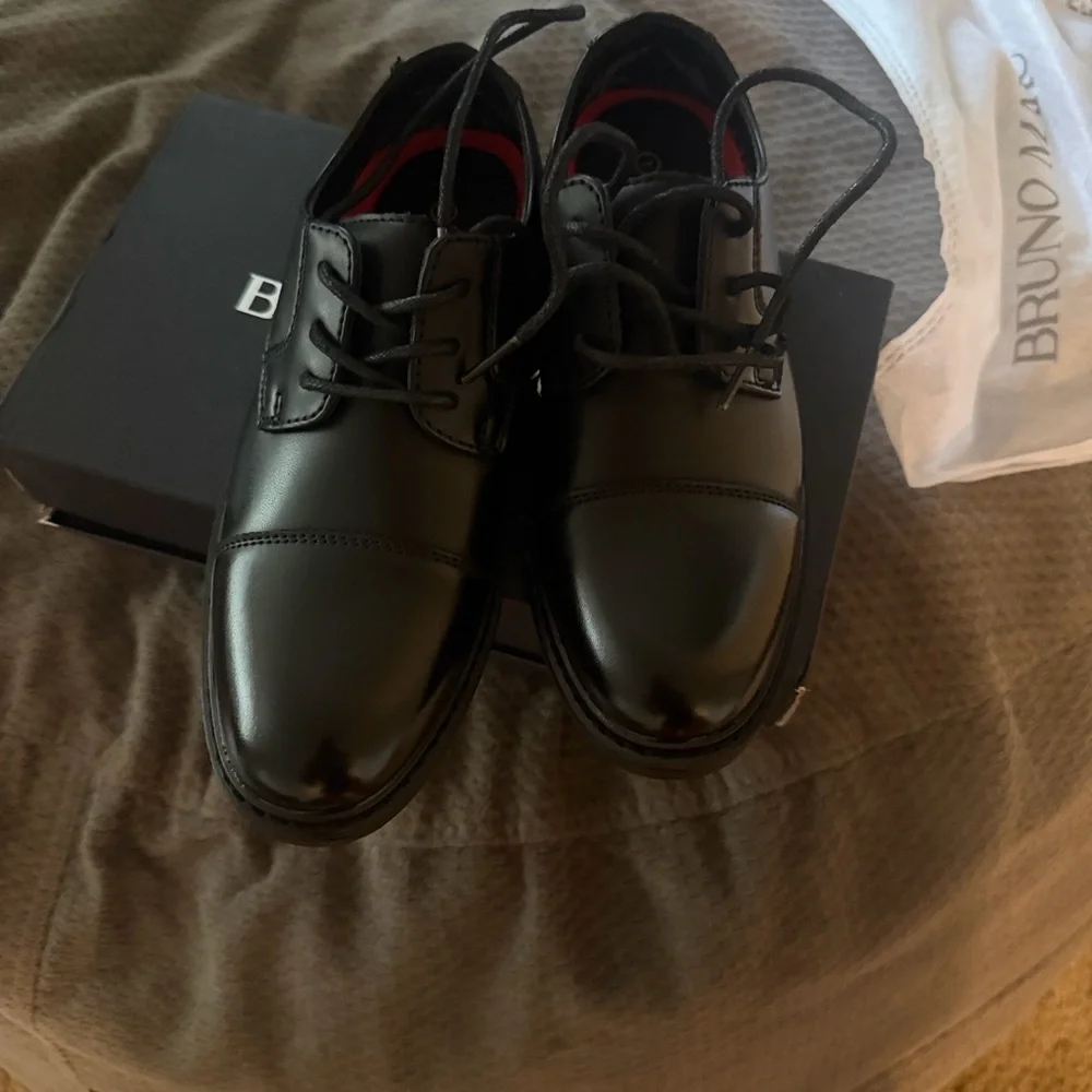 Boys Black Cap-Toe Dress Shoes